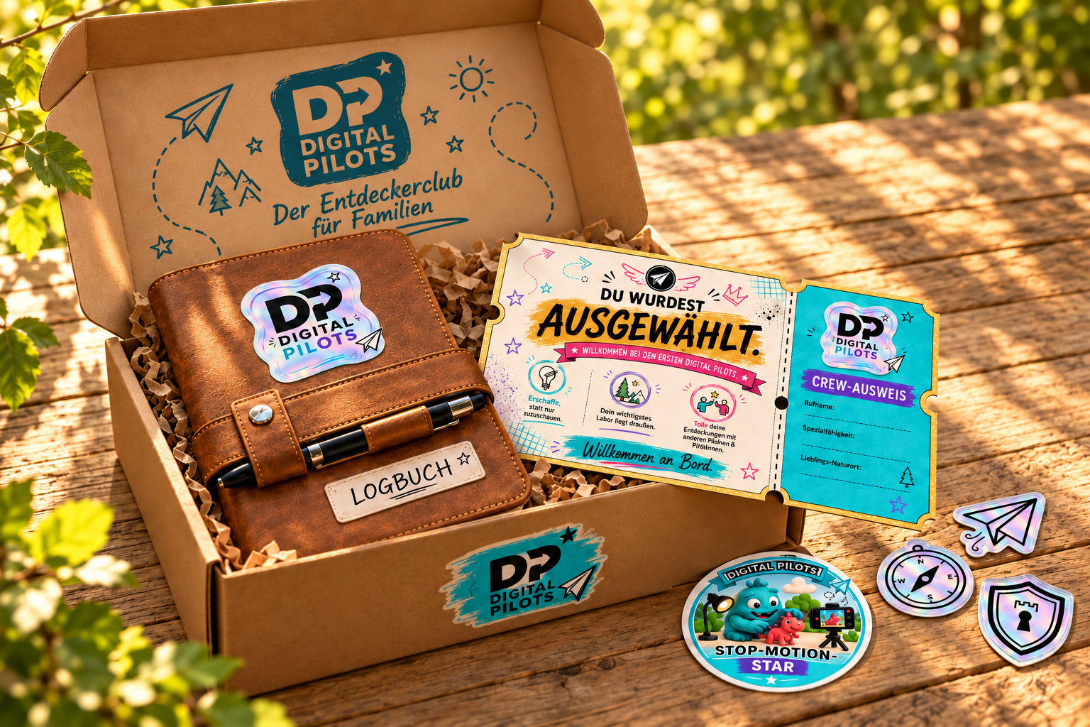 Pilot Kit: Logbuch, Crew-Ausweis, Sticker und Abzeichen der Digital Pilots